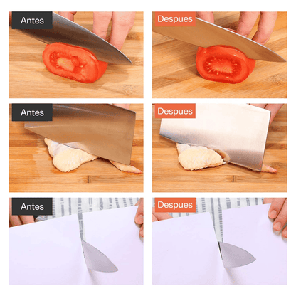 Antes y Despues de afilar un cuchillo